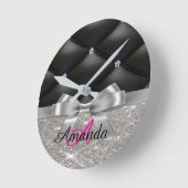 銀グリッターブラックモノグラム電子バッグ ラウンド壁時計 (傾斜)