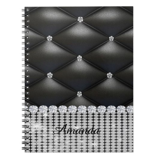 銀グリッターブラックモノグラム ノートブック (正面)