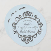 銀グリッタープリンセスパーティーブライダルシャワー 招待状 (正面/裏面)