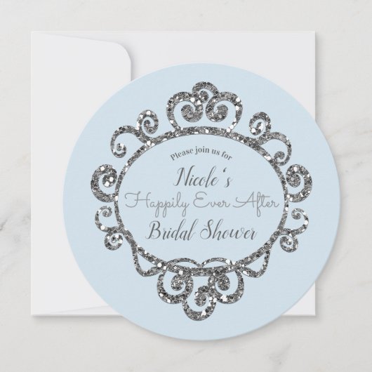 銀グリッタープリンセスパーティーブライダルシャワー 招待状 (正面)