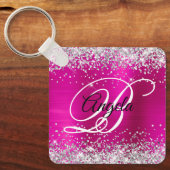 銀グリッターホットピンクフォイルモノグラムファンシー キーホルダー (正面)