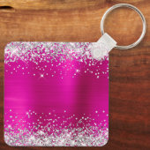銀グリッターホットピンクフォイルモノグラムファンシー キーホルダー (裏面)