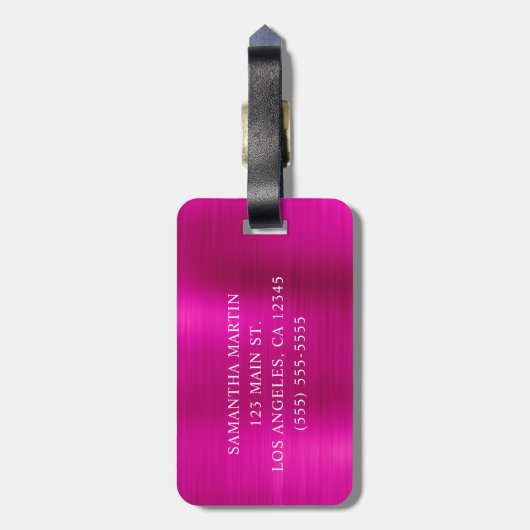 銀グリッターホットピンクフォイルモノグラムファンシー ラゲッジタグ (裏面縦)