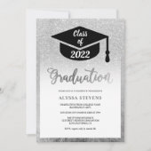 銀グリッターモダンシンプル卒業写真 招待状 (正面)