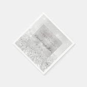 銀グリッターモノクロ白結婚黒 スタンダードカクテルナプキン (角)
