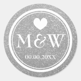 銀グリッターモノグラム結婚式の引き出物シール ラウンドシール