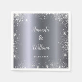 銀グリッターモノグラム金結婚属 スタンダードカクテルナプキン (正面)