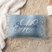 銀グリッターライトブルーフォイルモノグラファンシーム ランバークッション (ブランケット)