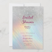 銀グリッターレインボーホログラフィックブライダルシャワー 招待状 (正面)