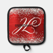 銀グリッターレッドフォイルファンシーモノグラム 鍋敷き (正面)