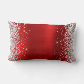 銀グリッター光沢のある赤箔モノグラムファンシー ランバークッション (裏面)