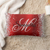 銀グリッター光沢のある赤箔モノグラムファンシー ランバークッション (ブランケット)
