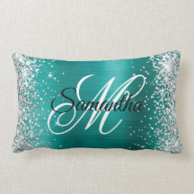 銀グリッター光沢アクアティール（緑がかった色）箔モノグラムファンシー