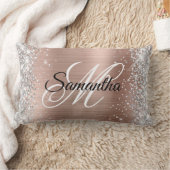 銀グリッター光沢バラ金箔モノグラム ランバークッション (ブランケット)