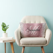 銀グリッター光沢ピンク箔モノグラム ランバークッション (椅子)
