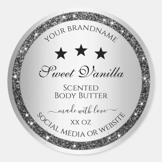 銀グリッター効果製品の包装ラベル ラウンドシール (正面)