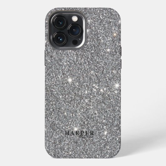 銀グリッター勾配名前をカスタムする iPhoneケース (裏面)