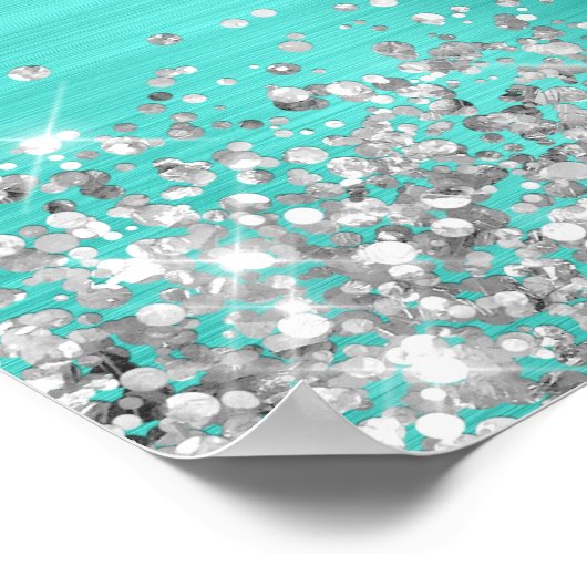 銀グリッター及びターコイズフォイル50誕生日 ポスター (角)