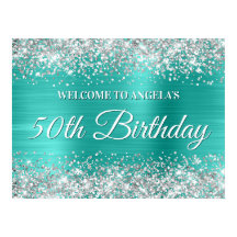 銀グリッター及びターコイズフォイル50誕生日