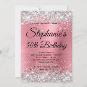 銀グリッター及びピンクフォイルファンシーモノグラム 招待状 (正面)