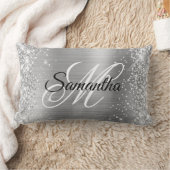 銀グリッター及び光沢のあるサテン箔モノグラファンシーム ランバークッション (ブランケット)