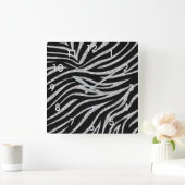 銀グリッター及び縞壁時計 スクエア壁時計 (ホーム)