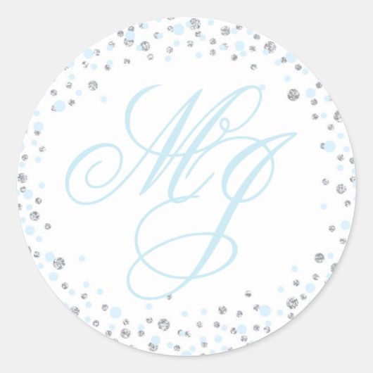 銀グリッター及び青色振りかえモノグラムラベル ラウンドシール (正面)