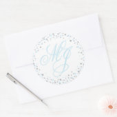 銀グリッター及び青色振りかえモノグラムラベル ラウンドシール (封筒)
