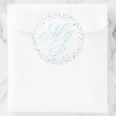 銀グリッター及び青色振りかえモノグラムラベル ラウンドシール (バッグ)