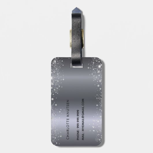 銀グリッター名モノグラムイニシャル ラゲッジタグ (裏面縦)