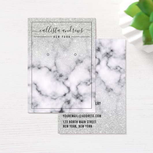 銀グリッター大理石グラデーションイヤリングディスプレイカード (デスク)