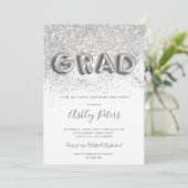 銀グリッター文字ピンク写真卒業 招待状 (スタンド正面)