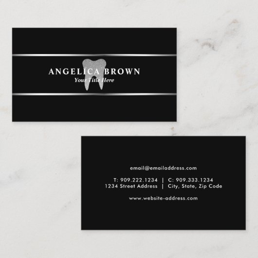 銀グリッター歯科名刺 名刺 (正面/裏面)