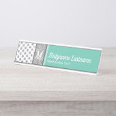 銀グリッター水玉模様モノグラムは色を変更できる デスクネームプレート (正面)