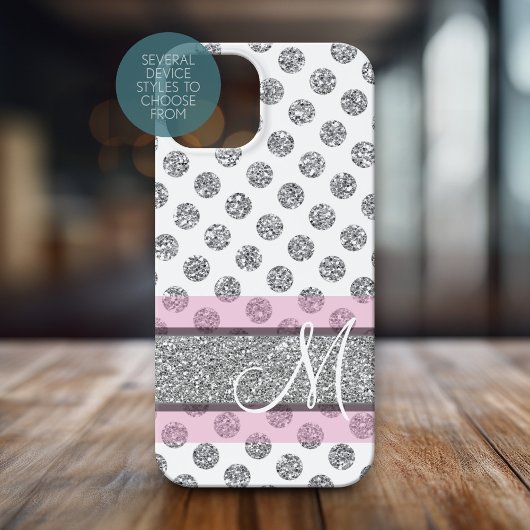 銀グリッター水玉模様模様(モノグラム) Case-Mate iPhoneケース