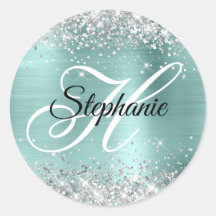 銀グリッター淡い色のターコイズフォイルファンシーモノグラム