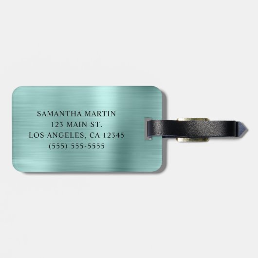 銀グリッター淡い色のターコイズフォイルファンシーモノグラム ラゲッジタグ (裏面横)