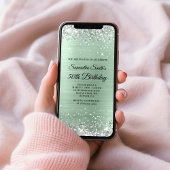 銀グリッター淡い色のミントフォイル50誕生日 招待状