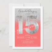 銀グリッター箔スクリプトcoralキンセアニェラ写真 招待状 (正面)