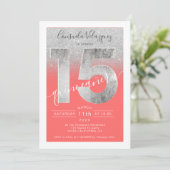 銀グリッター箔スクリプトcoralキンセアニェラ写真 招待状 (スタンド正面)