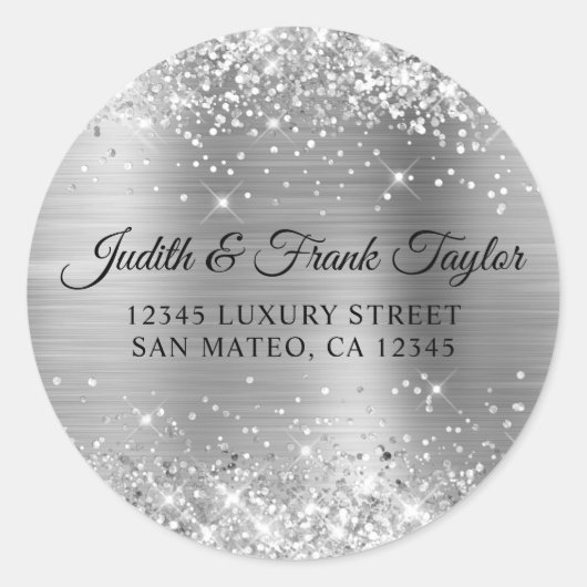 銀グリッター箔差出人住所 ラウンドシール (正面)