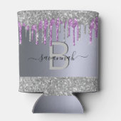 銀グリッター紫スパークルパーティーモノグラム 缶クーラー (裏面)