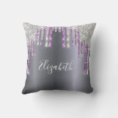 銀グリッター紫スパークルモノグラム釉薬 クッション (裏面)