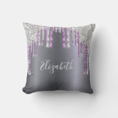 銀グリッター紫スパークルモノグラム釉薬 クッション (正面)