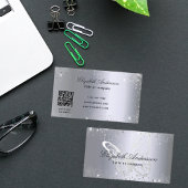 銀グリッター蝶qrコード 名刺