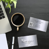 銀グリッター蝶qrコード 名刺