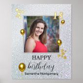 銀グリッター金ゴールドバルーンハッピーバースデー 箔ポスター (正面)