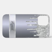 銀グリッター金属モノグラムエレガントモダン Case-Mate iPhoneケース (裏面 (横))