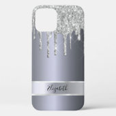 銀グリッター金属モノグラムエレガントモダン Case-Mate iPhoneケース (裏面)