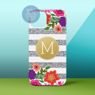 銀グリッター,花,ストライプ金ゴールドモノグラム Case-Mate iPhone 14ケース